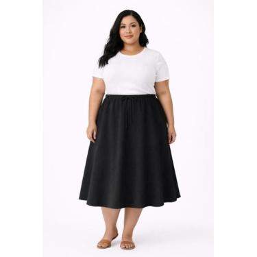 Imagem de Saia Reta com Cós Elástico Feminina Confortável Cor:PretaTamanho:38 - 