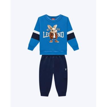 Imagem de Conjunto Moletom Coelho Infantil Masculino Kyly 1001680, Azul, Marinho