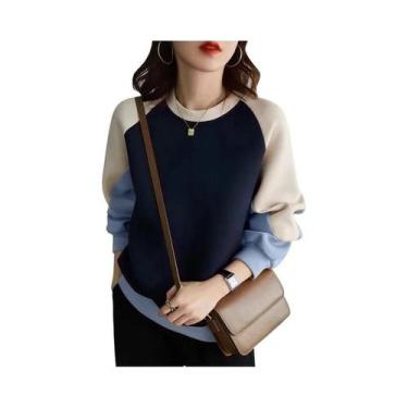 Imagem de Moletom Feminino Solto Com Patchwork, Manga Longa, Gola Redonda, Casua