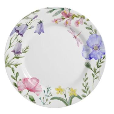 Imagem de Prato Raso Jantar Elis 29cm Refeição Cerâmica Decorado Floral Alleanza