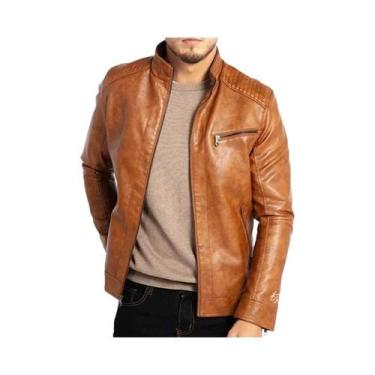 Imagem de Jaqueta Masculina De Couro PU Estilo Punk Motociclista Com Gola Alta, 