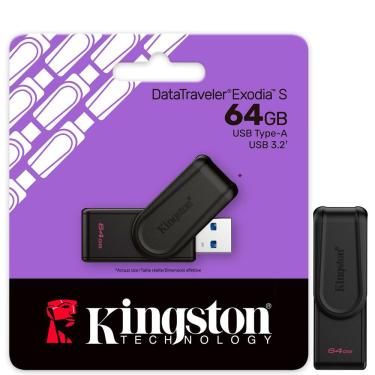 Imagem de Pendrive Usb 3.2 Gen 1 Datatraveler Exodia S 64GB DTXS-64GB com Tampa Giratória Kingston