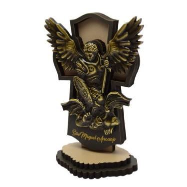 Imagem de Adorno de Mesa de São Miguel Arcanjo em metal ouro velho e mdf EFMD348