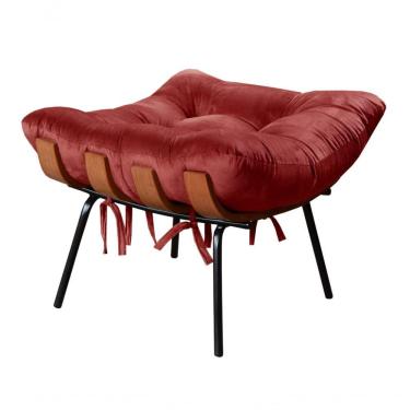Imagem de Puff Costela Suede Bordô com Estrutura em Aço Pés de Madeira Fibra Siliconada Bella Decor