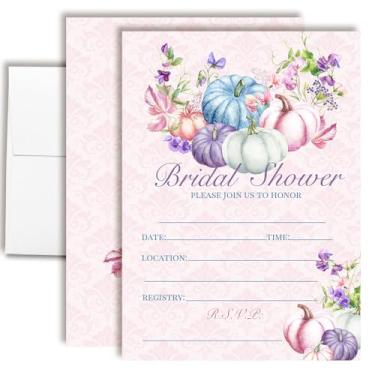 Imagem de Convites de chá de panela de abóbora pastel - 20 5x7 cartões de chá de casamento preenchidos no outono com envelopes – Convites rústicos rosa suave, roxo e azul da AmandaCreation