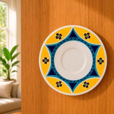 Imagem de Pires Decorativo de Parede Sintra com Suporte Cerâmica Branco