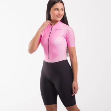 Imagem de Macaquinho de Ciclismo Feminino Márcio May Moove Rosa Manga Curta Forr