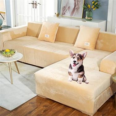 Imagem de Capa de sofá seccional, capas de veludo espessas para sofá, capa de sofá secional antiderrapante elástica capa de sofá capa de sofá em forma de L protetor de sofá para 1 2 3 4 lugares-bege 1 assento 90-140 cm-1 peça
