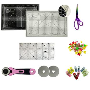 Imagem de Base Corte 45x30 Preta Cinza Régua 15x30 Cortador 45mm 2 Laminas Tesoura de Titânio 8,5 Alfinetes (Cortador Rosa)