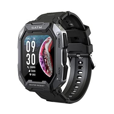 Imagem de Smartwatch esportivo para homens, 4,75 cm Full Touch Screen Bluetooth Square Relógio de pulso militar com monitor de oxigênio sanguíneo de frequência cardíaca Pedômetro IP68 à prova d'água compatível iOS Android (preto)