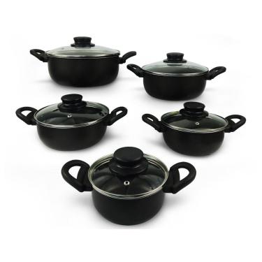 Imagem de Conjunto De Panela Caçarola 5 Peças Antiaderente Com Tampa de Vidro  Preto