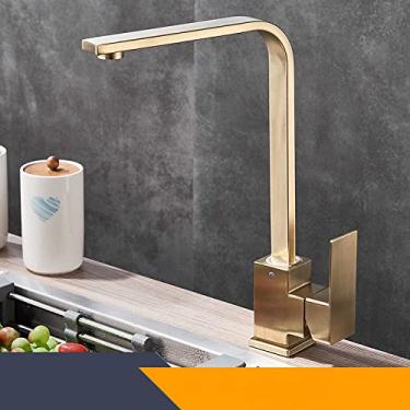 Imagem de Torneira de cozinha de bronze quadrado preto monocomando 360 rotação torneira bacia de guindaste de água torneira para cozinha banheiro torneira, ouro escovado, china