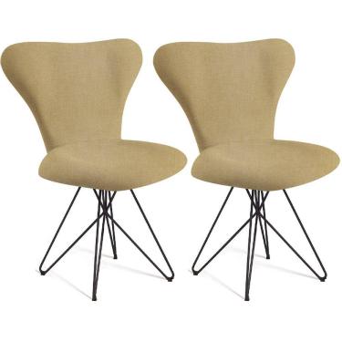Imagem de Kit 2 Cadeiras Estofadas Base Em Aço F45X2 Linho Bege Dmobiliario
