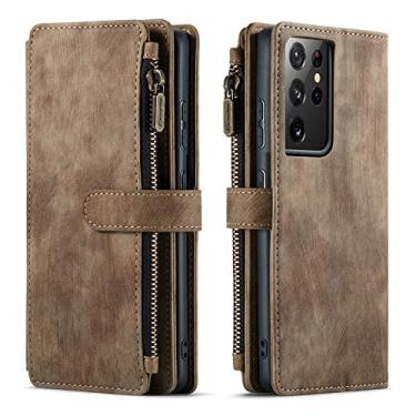 Imagem de Capa de telefone de couro flip de luxo para Samsung Galaxy S21 Ultra S22 S20 FE S10 S9 S8 Note 20 10 Plus Zíper Carteira Capa para Cartão Coque, Castanho, Para S20 FE (Lite)
