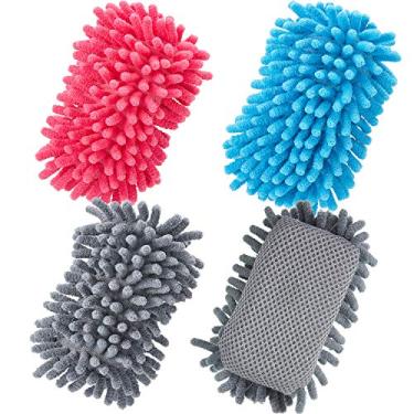 Imagem de Borracha de microfibra para quadro branco lavável em microfibra para apagar a seco com 4 peças para marcadores, giz, casa, sala de aula e escritório (cinza, azul e rosa)