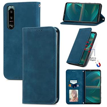Imagem de HONGYAN Capa de telefone Para Sony Xperia 5 III Pele Retro Sinta Negócios Magnetic Horizontal Flip Capas De Couro Com Holder & Cartão Slots & Carteira & Posto Frame Capa protetora