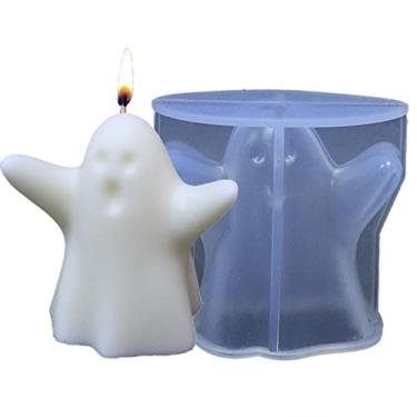 Imagem de vela silicone fantasma, escultura fantasma assustador 3D fundição Halloween feito à mão resina para fazer velas artesanato faça você mesmo sabão, bolo chocolate, cera abelha