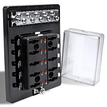 Imagem de Caixa de fusíveis de 10 circuitos Power and Ground 100A [Indicador LED] [Barra de cobre e terminais] [Capa protetora de policarbonato] ATO ATC Bloco de fusíveis para caminhão de JeepONLINE LED STORE Fuse Box w/Busbar PWR0036