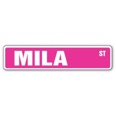 Imagem de Placa de rua MILA com nome de quarto de crianças | interior/exterior | Placa de plástico de 45,72 cm de largura