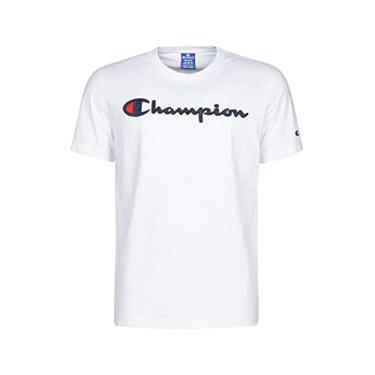 Imagem de Champion Camiseta de manga curta com logotipo para meninos, White/Navy-white, M