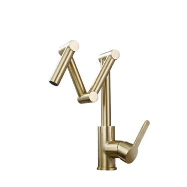 Imagem de Torneira dobrável para pia de cozinha toda em cobre torneira telescópica quente e fria universal para pia giratória torneira dourada, A1