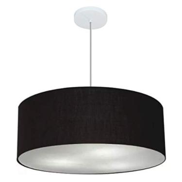Imagem de Lustre Pendente Cilíndrico Cúpula Tecido 60x21 cm, Vivare Iluminação, Pendente4079 PR, Preto, Grande