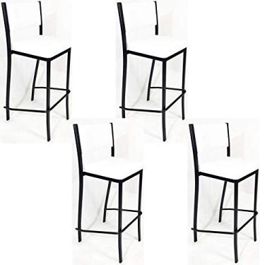 Imagem de Kit 4 Banquetas EMPILHÁVEL Preta alta assento e encosto branco - Poltronas do Sul