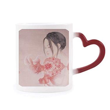 Imagem de Caneca de corte de papel Beleza Pintura chinesa sensível ao calor Copo de grés que muda de cor vermelha