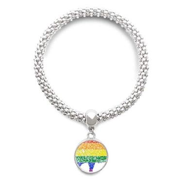 Imagem de DIYthinker Bracelete de prata LGBT com pingente de porco lésbico arco-íris gay e corrente ajustável