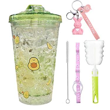 Imagem de Trumbler infantil de abacate para viagem com canudo para uso ao ar livre, garrafa de água esportiva, canecas congeladas (dança de abacate, 450 ml)