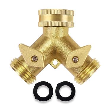 Imagem de C/H Coletor de latão sólido, conector de torneira divisor de mangueira de jardim 2 vias, 3/4 conectores de mangueira de latão conectores de mangueira dupla para torneiras e mangueiras de jardim – encaixe de rosca em Y