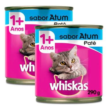 Imagem de Ração Para Gatos Whiskas Adulto 1+ Anos Patê Sabor Atum Lata 290G  Kit