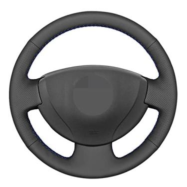 Imagem de Capas de volante de couro em microfibra preta costuradas no envoltório, próprias para Renault Logan 1 Sandero Symbol Clio Twingo Lada Largus Nissan Almera G15