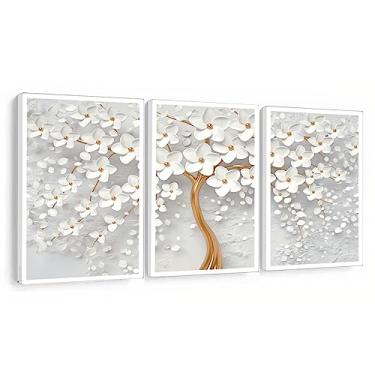 Imagem de Quadros Decorativos Floral Branco Parede Sala Quarto Dourado