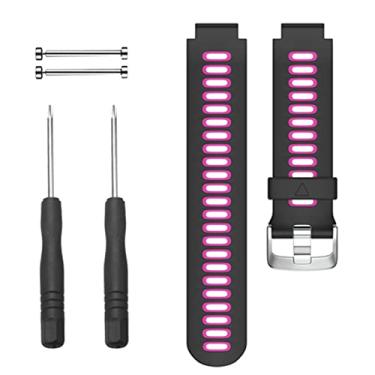Imagem de MGTCAR Pulseira de relógio de silicone de 22 mm para Garmin Forerunner 220 230 235 620 630 735XT pulseira de relógio esportivo GPS com pinos e ferramentas (cor: rosa preta, tamanho: 22mm)