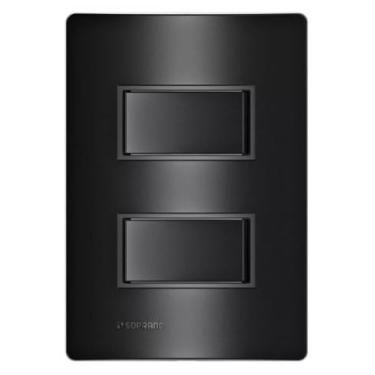 Imagem de Conjunto 2 Teclas Interruptor Simples Embutir Revitá Soprano Preto Carbono