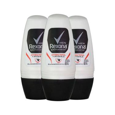 Imagem de Kit Desodorante Roll On Rexona Men Antibacterial Invisible 50ml - 3 Unidades