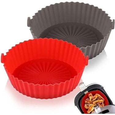 Imagem de YODHE_ Kit 2 Forma Cesta De Silicone Para Air Fryer 20cm Reutilizável Antiaderente Compatível Com Todas Os Modelos Resistente Ao Calor Usar No Forno Microondas E Frigideira
