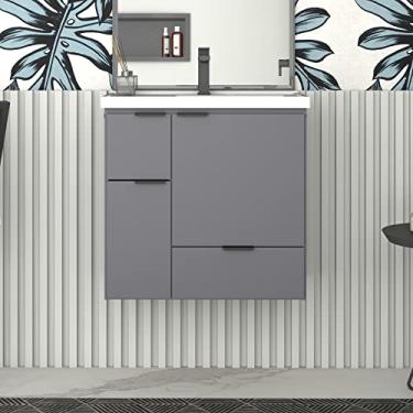 Imagem de Gabinete para Banheiro em Madeira Com Lavatório em Mármore Sintético Orquídea Colors 60 Cinza - Cozimax