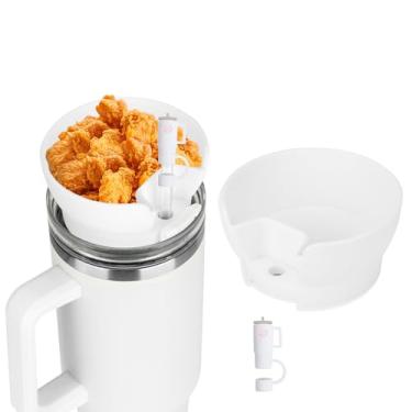 Imagem de HMTRADE Tigela de lanche com tampa de canudo para copo Stanley, bandeja de anel de silicone para Stanley Copo de 1,134 g com alça, bandeja de lanche reutilizável, tigela de lanche para acessórios