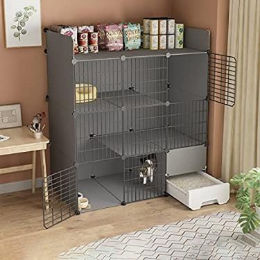 Imagem de Gaiola dobrável para animais de estimação, gaiola para gatinhos para gatos internos, gaiola para gatos com caixa de areia, gaiola para gatos de 2 camadas grande, cercadinho para animais de e