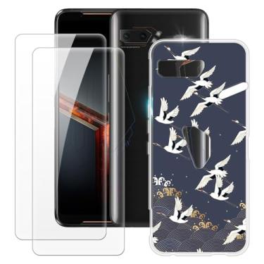 Imagem de MILEGOO Capa para Asus Rog Phone 2 ZS660KL + 2 peças protetoras de tela de vidro temperado, à prova de choque, capa de TPU de silicone macio para Asus Rog Phone 2 ZS660KL (6,6 polegadas)