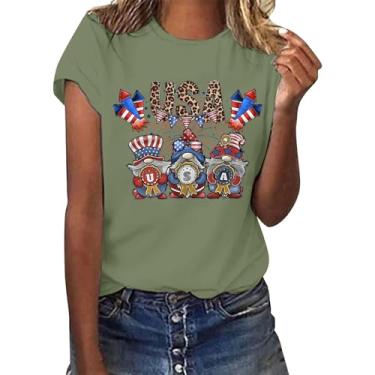 Imagem de 4th of July Shirts Women 2024 Patriotic Tops Summer Causal Soft Camiseta Independence Day Festival Going Out Blusas, Verde militar, 3G