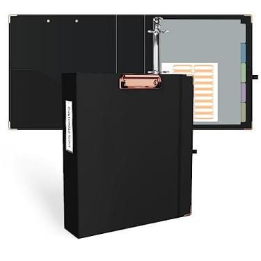 Imagem de Ospelelf Fichário com 3 argolas de 5 cm, fichário fofo para tamanho carta (28 cm x 21,5 cm) com 5 divisórias de abas, etiquetas de pasta de arquivo e pranchetas de perfil baixo, fichário preto para material escolar e material de escritório