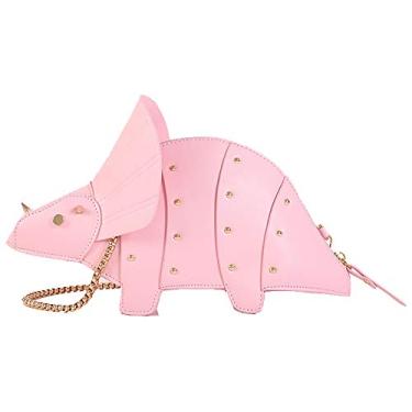 Imagem de QZUnique Bolsa de ombro feminina dinossauro tubarão 3D Animal novidade bolsa tiracolo com zíper bolsa carteiro clutch para meninas, F - dinossauro-rosa, One Size