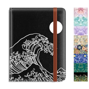 Imagem de Rimilak Porta-passaporte, carteira de passaporte com bloqueio de RFID com janela transparente para passagem aérea, protetor organizador de documentos de viagem de couro para mulheres e homens, Ondas