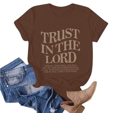 Imagem de Camiseta feminina "Loves Jesus" camiseta feminina leve férias moderna verão ajuste relaxado Faith Over Fear camiseta feminina, 07 - Marrom, XXG