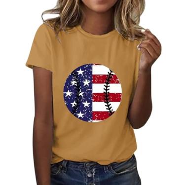 Imagem de Camiseta feminina para o dia da memória dos EUA camiseta patriótica verão, Amarelo, M