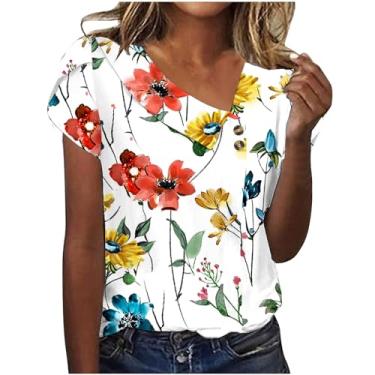 Imagem de MaMiDay Lindas blusas femininas de verão com estampa de borboleta, caimento solto, casual, moderna, camisetas assimétricas com gola, A02#multicolorido, G