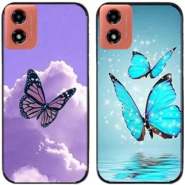 Imagem de 2 peças impressas TPU gel silicone capa traseira para celular Motorola Moto G04 (Fly Butterfly)